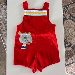 Vintage Betti Terrell Red Elephant Romper, Size T4 (4T), Circus Summer Preppy